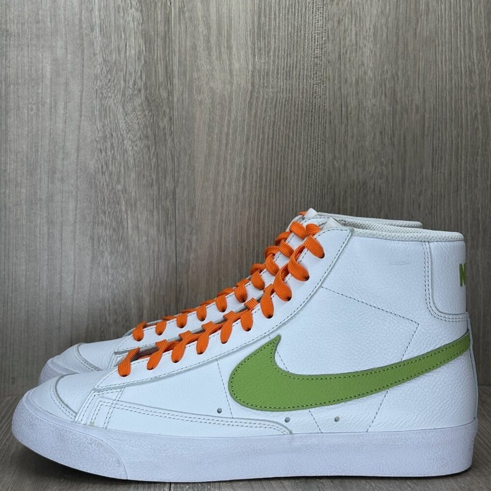 Nike Blazer Mid '77 Leather Sneakers Men 9.5 Lace Up Logo D07432900 White Orange - Picture 2 of 12